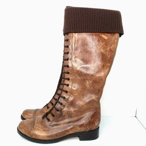 Cole Haan Nike Air Boots zippered lace up leather women Distressed Brown 7.5B